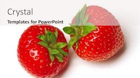  Presentation with strawberries - Theme consisting of two appetizing brightly red strawberries on a white background background and a sky blue colored foreground