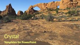  Presentation with arches national park - Presentation design having two arches and small pool in a huge natural stone wall in national park arches in the usa background and a tawny brown colored foreground