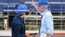  Presentation with building plans - Slides with two architect developers reviewing building plans at construction site background and a teal colored foreground