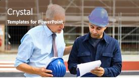  Presentation with building plans - Amazing presentation design having two-architect-developers-reviewing-building backdrop and a violet colored foreground