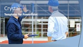  Presentation with building plans - Amazing presentation theme having two-architect-developers-reviewing-building backdrop and a teal colored foreground