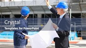 Presentation with building-plans - Presentation theme featuring two-architect-developers-reviewing-building background and a ocean colored foreground