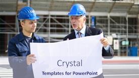  Presentation with building plans - Presentation enhanced with two-architect-developers-reviewing-building background and a sky blue colored foreground