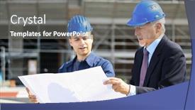  Presentation with building plans - PPT layouts enhanced with two-architect-developers-reviewing-building background and a gray colored foreground