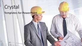  Presentation with architects - PPT theme featuring two architects discussing new project background and a  colored foreground