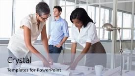  Presentation with architects - PPT layouts having two architects looking at blueprints while businessman is relaxing in the background background and a light blue colored foreground