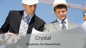  Presentation with job task or project - Colorful presentation design enhanced with two architects looking at project backdrop and a  colored foreground