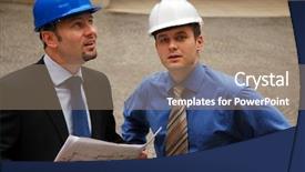  Presentation with contemporary world two columns - Cool new slides with two architects reviewing the blueprints backdrop and a coral colored foreground