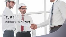  Presentation with architects - PPT theme enhanced with two architects shaking hands after a meeting in office background and a light gray colored foreground