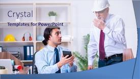  Presentation with architects - Presentation design enhanced with two-architects-working background and a sky blue colored foreground