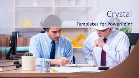  Presentation with architects - Beautiful PPT layouts featuring two-architects-working backdrop and a sky blue colored foreground