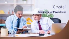  Presentation with architects - Colorful PPT layouts enhanced with two-architects-working backdrop and a sky blue colored foreground