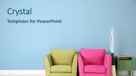  Presentation with wall - Slides featuring two armchairs on blue wall background and a light blue colored foreground