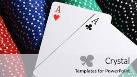  Presentation with casino - Amazing PPT layouts having two ases and casino chips backdrop and a white colored foreground