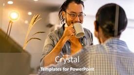  Presentation with office life - Cool new PPT layouts with two-asian-businessmen-workers-talking backdrop and a coral colored foreground