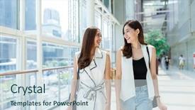  Presentation with women - PPT theme with two asian women enjoy shopping background and a sky blue colored foreground