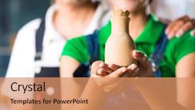  Presentation with clay - PPT theme enhanced with two asians or indonesians holding background and a coral colored foreground