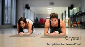  Presentation with gym - Audience pleasing slides consisting of two-atheletes-doing-push-ups backdrop and a coral colored foreground