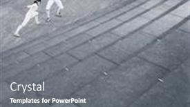  Presentation with athletes - Cool new presentation design with two-athletes-fencing backdrop and a gray colored foreground