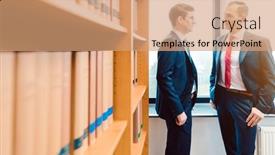  Presentation with law firm - Colorful slide deck enhanced with two-attorneys-discussing-very-interesting backdrop and a coral colored foreground