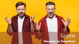  Presentation with angry - Amazing slide set having two-attractive-angry-young-men backdrop and a tawny brown colored foreground