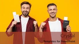  Presentation with flight - Audience pleasing presentation theme consisting of two-attractive-cheerful-excited-young backdrop and a tawny brown colored foreground