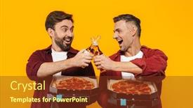 Presentation with pizza - Presentation featuring two-attractive-cheerful-excited-young background and a tawny brown colored foreground