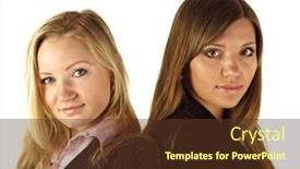  Presentation with employee - PPT theme featuring two-attractive-young-employee background and a tawny brown colored foreground