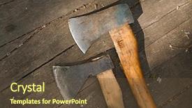  Presentation with wood - Audience pleasing theme consisting of two axes on a wooden backdrop and a tawny brown colored foreground
