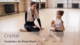  Presentation with education and training - PPT theme with two-ballerinas-sitting background and a soft green colored foreground