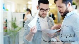  Presentation with test exam papers - Cool new slide set with two bankers reading and discussing backdrop and a  colored foreground