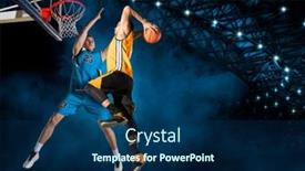 Presentation with basketball players - Amazing presentation design having two-basketball-players-in-action backdrop and a navy blue colored foreground
