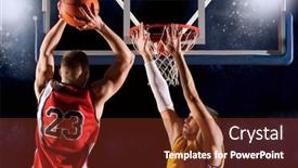  Presentation with basketball players - Colorful presentation theme enhanced with two-basketball-players-in-action backdrop and a tawny brown colored foreground