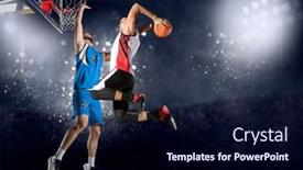  Presentation with blocked - Amazing slide set having two-basketball-players-in-action backdrop and a wine colored foreground