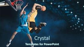  Presentation with basketball players - Beautiful PPT theme featuring two-basketball-players-in-action backdrop and a ocean colored foreground