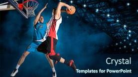  Presentation with blocked - Colorful slide set enhanced with two-basketball-players-in-action backdrop and a navy blue colored foreground