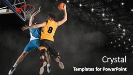  Presentation with blocked - Slide deck having two-basketball-players-in-action background and a dark gray colored foreground