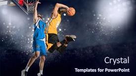  Presentation with blocked - Audience pleasing PPT theme consisting of two-basketball-players-in-action backdrop and a wine colored foreground