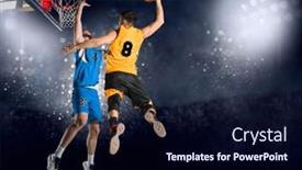  Presentation with basketball players - Amazing PPT layouts having two-basketball-players-in-action backdrop and a wine colored foreground