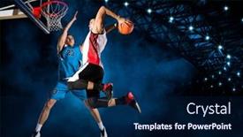  Presentation with blocked - Amazing PPT theme having two-basketball-players-in-action backdrop and a navy blue colored foreground