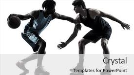  Presentation with basketball players - Amazing PPT theme having two basketball players men isolated backdrop and a light gray colored foreground