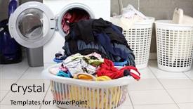  Presentation with laundry room - Colorful PPT theme enhanced with two baskets of dirty laundry backdrop and a coral colored foreground