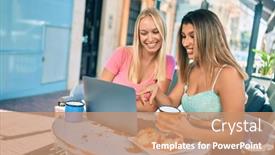  Presentation with cafeteria - PPT layouts enhanced with two-beautiful-and-young-girl background and a coral colored foreground