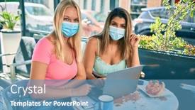  Presentation with cafeteria - Presentation design featuring two-beautiful-and-young-girl background and a teal colored foreground