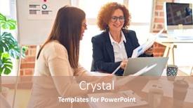  Presentation with working together - Amazing slides having two-beautiful-businesswomen-smiling-happy backdrop and a coral colored foreground