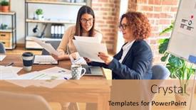  Presentation with beautiful black women smiling - Presentation enhanced with two-beautiful-businesswomen-smiling-happy background and a coral colored foreground