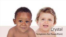  Presentation with race - Slide set enhanced with two beautiful different children isolated background and a coral colored foreground