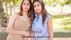  Presentation with ethnic - Colorful slide set enhanced with two beautiful ethnic twin sisters portrait outdoors backdrop and a coral colored foreground