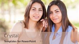  Presentation with ethnic - Slide deck having two beautiful ethnic twin sisters portrait outdoors background and a coral colored foreground
