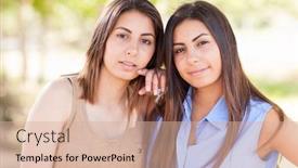  Presentation with ethnic - Slide set featuring two beautiful ethnic twin sisters portrait outdoors background and a coral colored foreground